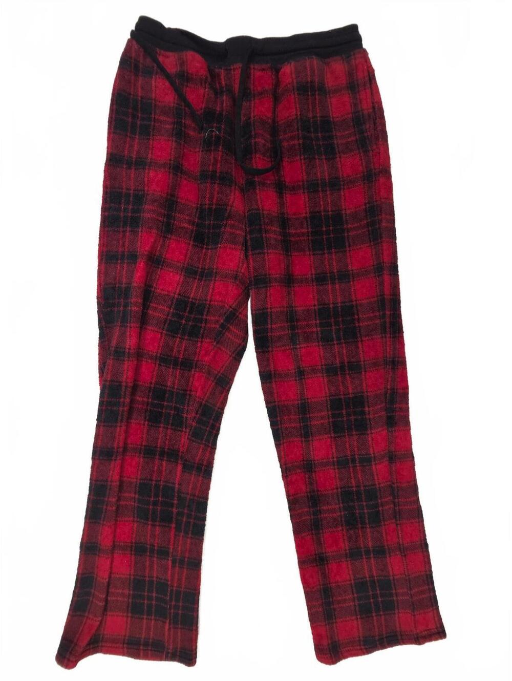 Eddie Bauer Sleep Womens M Red Black Plaid Fleece Pajama Lounge Pants Drawstring